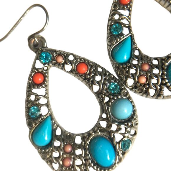 Mosaic style faux turquoise dangle earrings - Picture 1 of 8
